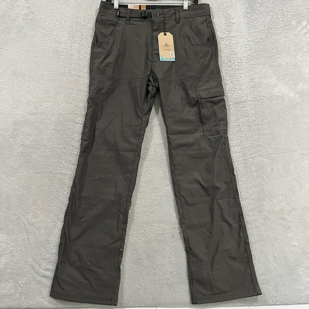 Prana Zion Pants II Relaxed Fit Straight Leg Dark Iron Mens 33x30 Belted Roll Up